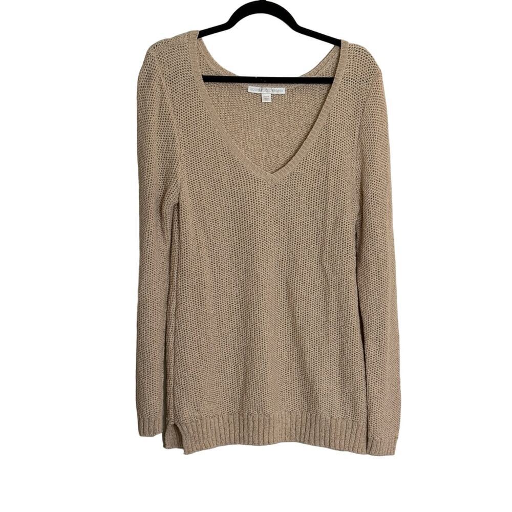 Boston Proper Cotton Knit V-Neck Sweater Tan Size M